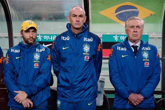Friendly football match ( South Korea vs Brazil - 20251010 ) SEOUL, SOUTH KOREA, OCT 10: Carlo Ancelotti of Brazil National Football Team during the friendly football match match between South Korea National Football Team and Brazil National Football Team at the Seoul World Cup Stadium in Seoul, South Korea on October 10, 2025. (Editorial Use Only) Seoul the Seoul World Cup Stadium South Korea 8230_285332 Copyright: xSeokyongxLee PentaxPressx