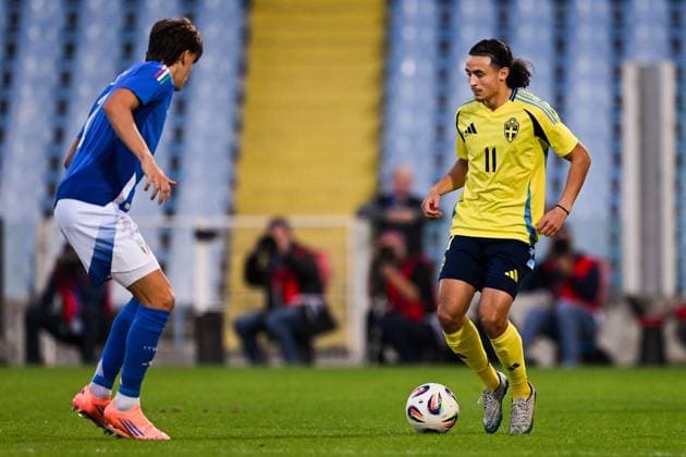 251010 Amin Boudri of Sweden during the UEFA Under-21 qualifier football match between Italy and Sweden on October 10, 2025 in Cesena. Photo: Matteo Gribaudi BILDBYRAN kod XY XY0079 fotboll football soccer fotball U21, U 21 em em uefa under 21 championship European Championship, EM, Europameisterschaft italien italy italia sverige sweden bbeng Copyright: MatteoxGribaudi BB251010BB459