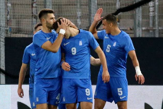10.10.2025, xmohx, Fussball U 21 EM Qualifikation, Deutschland - Griechenland v.l. Torjubel nach dem Tor zum celebrating the goal celebrate 0:2 Stefanos Tzimas (Griechenland U21, U 21 (DFL DFB REGULATIONS PROHIBIT ANY USE OF PHOTOGRAPHS as IMAGE SEQUENCES and or QUASI-VIDEO) Jena
