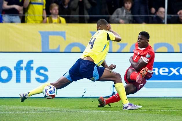 STOCKHOLM, SWEDEN 20251010 Switzerland s Breel Embolo misses a shot on goal during Friday s World Cup qualifying soccer match between Sweden and Switzerland at Strawberry Arena, October 10, 2025 in Stockholm, Sweden. STOCKHOLM SWEDEN x60160x