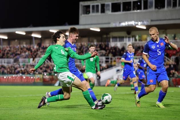 2027 UEFA Under 21 European Championship, EM, Europameisterschaft Qualifier, Turner™s Cross, Cork 10 10 2025 Republic of Ireland vs Slovakia Ireland s Jad Hakiki and Daniel Danihel of Slovakia Jad Hakiki and Daniel Danihe 10 10 2025  Copyright: x INPHO BryanxKeanex 0S2A4797 copy