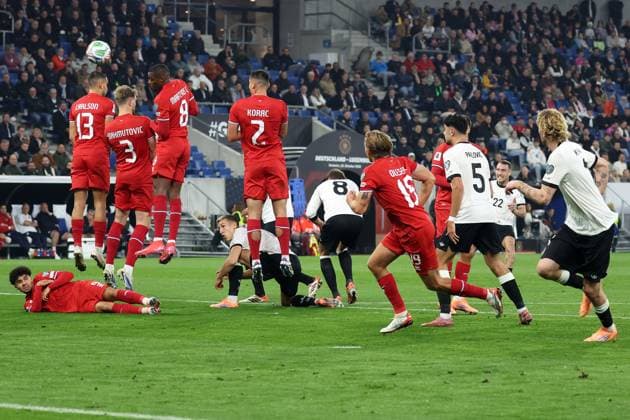 Sinsheim, Pre Zero Arena, 10.10.25, GER, Herren, Qualifikation WM 2026, Deutschland - Luxemburg Bild: David RAUM (Deutschland) macht das Tor zum 1:0 UEFA regulations prohibit any use of photographs as image sequences and or quasi-video. Baden-Wuerttemberg Deutschland