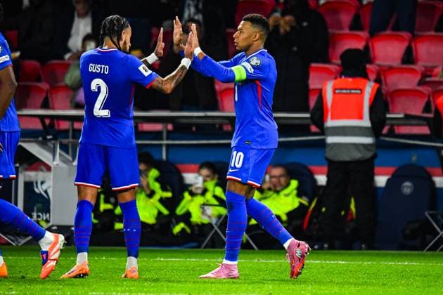 FOOTBALL : France vs AzerbaÃ¯djan - Qualification Coupe du Monde 2026 - JournÃ e 3 - 10 10 2025 Joie des joueurs de l™Equipe de France apres le but de Kylian MbappÃ (France) ParisFrance  Copyright: xLaptistex