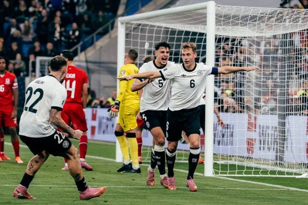 Sinsheim, Germany, October 10th 2025 Joshua Kimmich ( 6 - Germany) celebration of goal for the 4-0 during the UEFA European Qualifiers match between Germany vs. Luxemburg at PreZero Arena, in Sinsheim, Germany. (Gabor Baumgarten SPP) Copyright: xGaborxBaumgartenx xSPPx Sportspressphoto_SPR40786