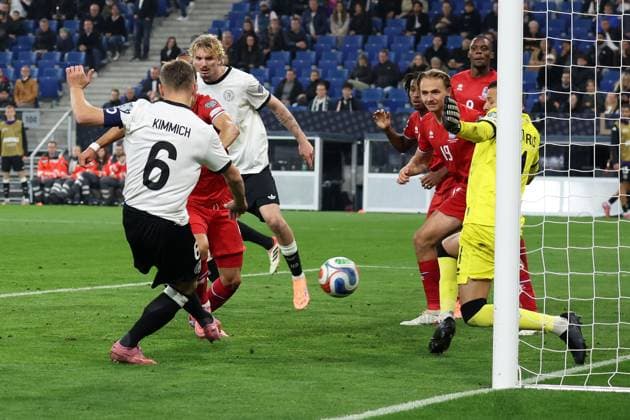 Sinsheim, Pre Zero Arena, 10.10.25, GER, Herren, Qualifikation WM 2026, Deutschland - Luxemburg Bild: Joshua KIMMICH (Deutschland) macht das Tor zum 4:0 UEFA regulations prohibit any use of photographs as image sequences and or quasi-video. Baden-Wuerttemberg Deutschland