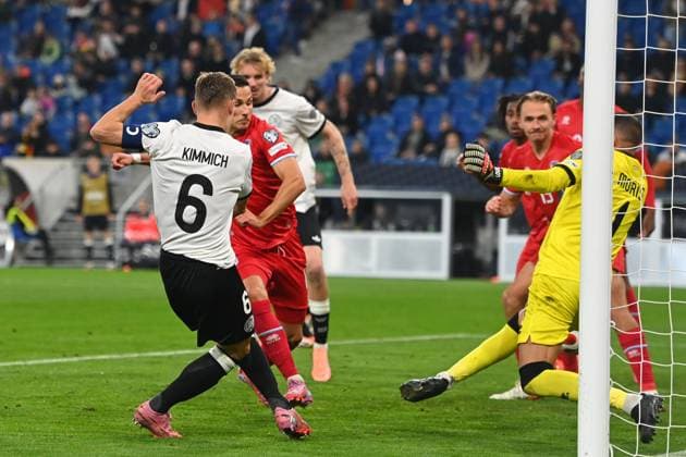Tor Joshua KIMMICH (GER) zum 4-0, ,Aktion, Fussball Laenderspiel, WM Qualifikation Gruppe A Spieltag 03, Deutschland (GER) - Luxemburg (LU) am 10.10.2025, PreZero Arena Sinsheim