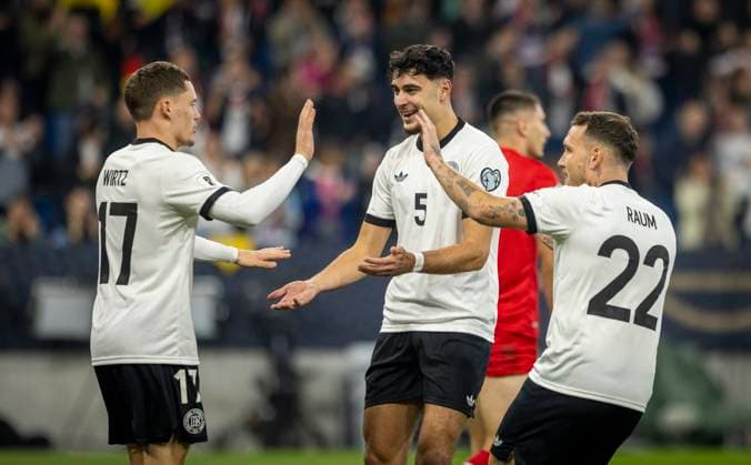 Sinsheim, Germany. 10th Oct 2025. Torjubel: Florian Wirtz (DFB) Aleksandar Pavlovic (DFB) David Raum (DFB) Germany - Luxembourg Deutschland - Luxemburg 10.10.2025