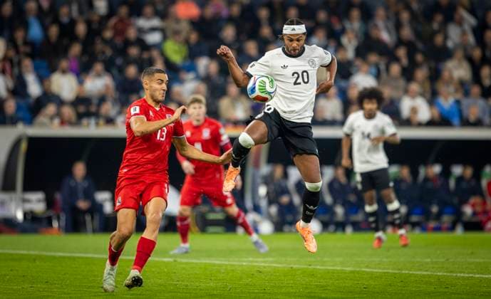 Sinsheim, Germany. 10th Oct 2025. Dirk Carlson (LUX) Serge Gnabry (DFB) Germany - Luxembourg Deutschland - Luxemburg 10.10.2025