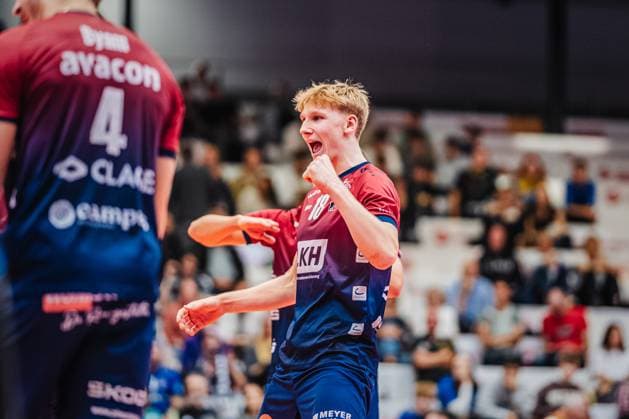 Volleyball Herren Saison 2025 2026 Liga Cup 2025 SVG Lüneburg vs. FT 1844 Freiburg 10.10.2025 Axel Larsen ( 18 SVG Lüneburg) jubelt