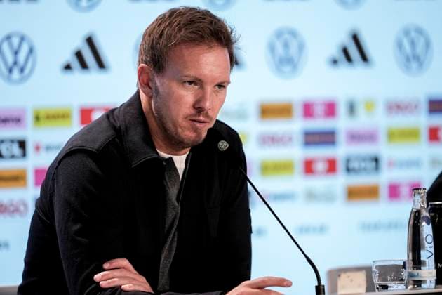 Julian Nagelsmann (Bundestrainer, Nationaltrainer, Trainer, Deutschland), Einzelbild, Einzelfoto, bei der Pressekonferenz nach dem Spiel, PK, press conference, PK, Pressekonferenz Pressetermin, Medientermin, 10.10.2025, Sinsheim (Deutschland), Fussball, WM-Qualifikation, Deutschland - Luxemburg, THE EVENT REGULATIONS PROHIBIT ANY USE OF PHOTOGRAPHS AS IMAGE SEQUENCES AND OR QUASI-VIDEOS.