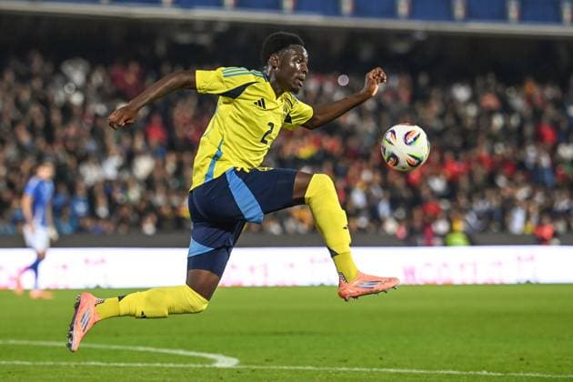 Genesis Antwi (Sweden) in action during Qualifying - Italy U21, U 21 vs Sweden U21, UEFA European Football Championship in Cesena, Italy, October 10 2025  Copyright: xGianlucaxRicci IPAxSportx xipa-agency.netx xx IPA_66405681 IPA_Agency_IPA66405681