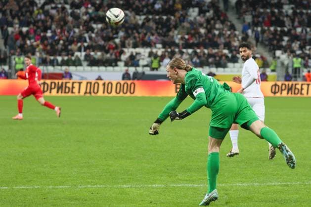 RUSSIA, VOLGOGRAD - OCTOBER 10, 2025: Russia s Matvei Safonov is in action in a friendly football match between the Russian and the Iranian men s national football teams at Volgograd Arena. Dmitry Rogulin TASS  84736757