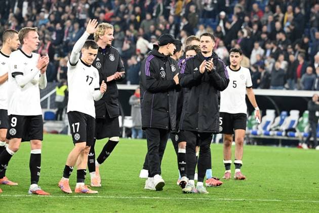10.10.2025, xsltx, Fussball WM-Qualifikation 2026, Deutschland - Luxemburg v.l. Maximilian Beier (Deutsche Fussball Nationalmannschaft DFB) Florian Wirtz (Deutsche Fussball Nationalmannschaft DFB) Nick Woltermade (Deutsche Fussball Nationalmannschaft DFB) Nico Schlotterbeck (Deutsche Fussball Nationalmanschaft DFB) Robin Koch (Deutsche Fussball Nationalmannschaft DFB) Aleksandar Pavlovic (Deutsche Fussball Nationalmannschaft DFB) (DFL DFB REGULATIONS PROHIBIT ANY USE OF PHOTOGRAPHS as IMAGE SEQUENCES and or QUASI-VIDEO) Sinsheim