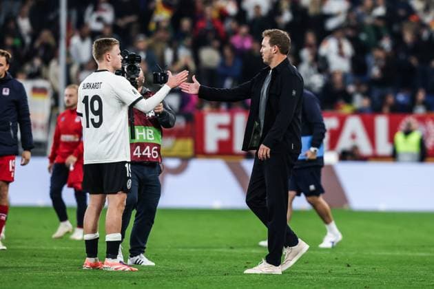 Fussball, UEFA European Qualifiers WM Qualifikation Europa Gruppe A - 7.Spieltag Deutschland - Luxemburg 10.10.2025, PreZero Arena Jonathan Burkhardt (Deutschland, 19) Julian Nagelsmann (Trainer Deutschland) Sinsheim PreZero Arena Baden-Württemberg Deutschland