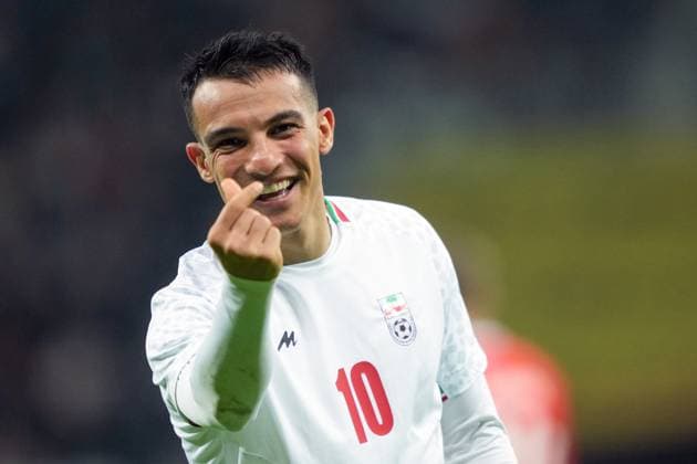 Russia Soccer Friendly Russia - Iran 9023660 10.10.2025 Iran s Amirhossein Hosseinzadeh celebrates scoring his team s first goal during the friendly soccer match between Russia and Iran, in Volgograd, Russia. Alexander Vilf Sputnik Volgograd Russia  Copyright: xAlexanderxVilfx