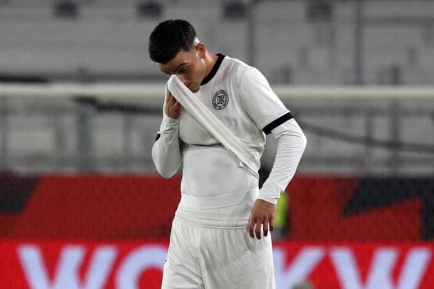 10.10.2025, xmohx, Fussball U 21 EM Qualifikation, Deutschland - Griechenland v.l. Said El Mala (Deutsche Fussball Nationalmannschaft DFB U21, U 21 Enttäuscht, traurig, frustriert (DFL DFB REGULATIONS PROHIBIT ANY USE OF PHOTOGRAPHS as IMAGE SEQUENCES and or QUASI-VIDEO) Jena