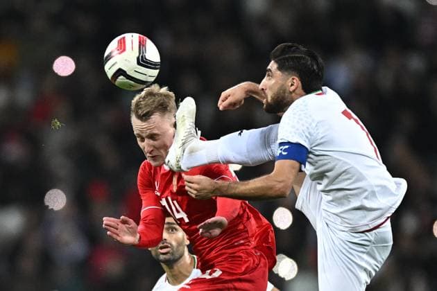 Russia Soccer Friendly Russia - Iran 9023720 10.10.2025 Russia s Viktor Melekhin and Iran s Alireza Jahanbakhsh struggle for the ball during the friendly soccer match between Russia and Iran, in Volgograd, Russia. Sergey Bobylev Sputnik Volgograd Russia  Copyright: xSergeyxBobylevx