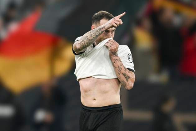 David Raum (Deutschland 22) jubelt nach dem Tor zum 1:0 10.10.2025 Fussball WM Qualifikation Deutschland vs Luxemburg , PreZero Arena, Sinsheim,