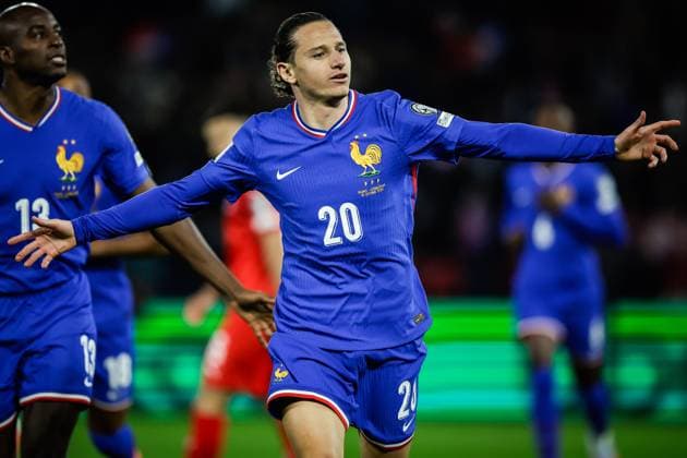 October 10, 2025, Paris, France, France: Florian THAUVIN of France celebrates his goal during the FIFA World Cup, WM, Weltmeisterschaft, Fussball Qualification 2026 Group D match between France and Azerbaijan at Parc des Princes stadium on October 10, 2025 in Paris, France. Paris France - ZUMAm308 20251010_zsp_m308_020 Copyright: xMatthieuxMirvillex