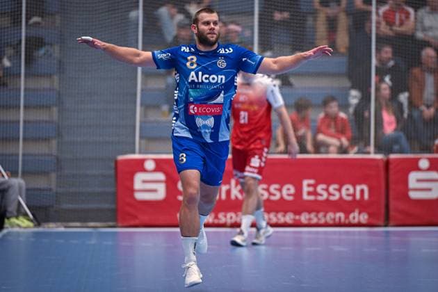 Deutschland, Handball, 2. Bundesliga, 7. Spieltag, 2025 2026, TuSEM Essen vs TV Großwallstadt, 10.10.2025, Sporthalle Am Hallo, Essen, Deutschland, Florian Eisenträger (TV Großwallstadt, 8) jubelt über sein Tor Copyright: xMarkusxVerwimpx
