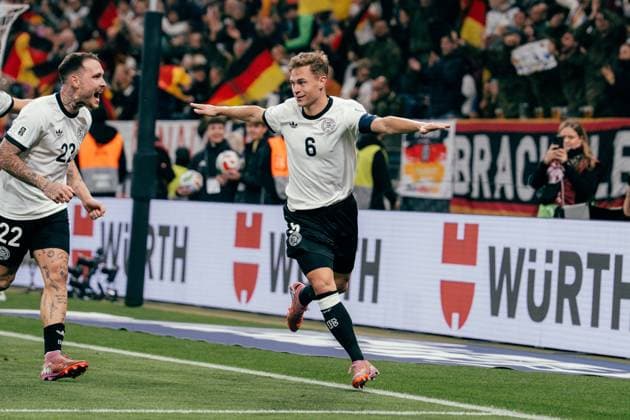 Sinsheim, Germany, October 10th 2025 Joshua Kimmich ( 6 - Germany) celebration of his goal for the 4-0 with David Raum ( 22 - Germany) during the UEFA European Qualifiers match between Germany vs. Luxemburg at PreZero Arena, in Sinsheim, Germany. (Gabor Baumgarten SPP) Copyright: xGaborxBaumgartenx xSPPx Sportspressphoto_SPR40870