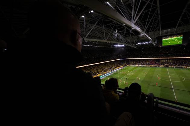 251010 Spectators watch the FIFA World Cup, WM, Weltmeisterschaft, Fussball Qualifier football match between Sweden and Switzerland on October 10, 2025 in Stockholm. Photo: Johanna Säll BILDBYRAN kod JL JM0740 bbeng fotboll football soccer fotball vm-kval kval fifa world cup qualifier qualifier qualification sverige sweden sverige a schweiz switzerland publik strawberry arena Copyright: JOHANNAxSÄLL BB251010ZN022