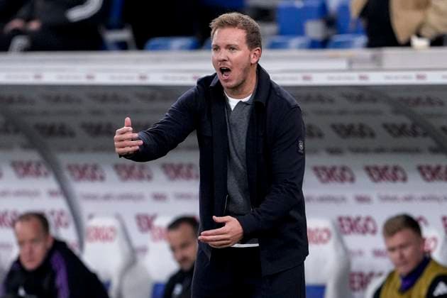 Julian Nagelsmann (Bundestrainer, Nationaltrainer, Trainer, Deutschland), gibt Anweisungen, gestikuliert, mit den Armen gestikulieren, Einzelbild, Einzelfoto, Aktion, Action, ist wütend, ruft, schreit, schreien, schreiend, 10.10.2025, Sinsheim (Deutschland), Fussball, WM-Qualifikation, Deutschland - Luxemburg, THE EVENT REGULATIONS PROHIBIT ANY USE OF PHOTOGRAPHS AS IMAGE SEQUENCES AND OR QUASI-VIDEOS.