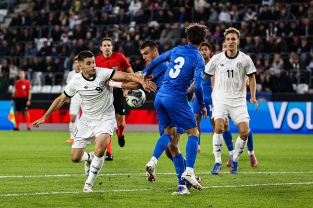 Nicolo Tresoldi (Deutschland,9) - EM-Qualifikation U 21 Gruppe F Länderspiel Deutschland vs. Griechenland in der ad hoc Arena im Ernst-Abbe-Sportfeld in Jena - Aktion,Fußball,Mann,Männer,Deutschland,10.10.2025