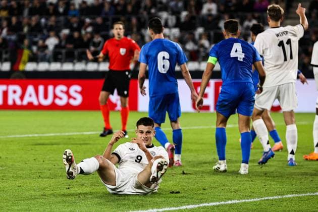 Nicolo Tresoldi (Deutschland,9) - EM-Qualifikation U 21 Gruppe F Länderspiel Deutschland vs. Griechenland in der ad hoc Arena im Ernst-Abbe-Sportfeld in Jena - Aktion,Fußball,Mann,Männer,Deutschland,10.10.2025