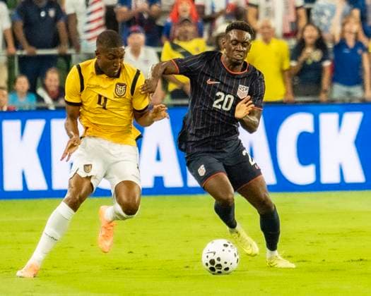 Oct 10, 2025. Nathan Harriel (20) of the US MenÃ¢â‚¬â ¢s Soccer Team in action vs Ecuador at Q2 stadium in Austin Texas. Ecuador leads the USMST 1-0 at the half. CSM Austin USA - ZUMAc04_ 20251010_zma_c04_012 Copyright: xRobertxBackmanx