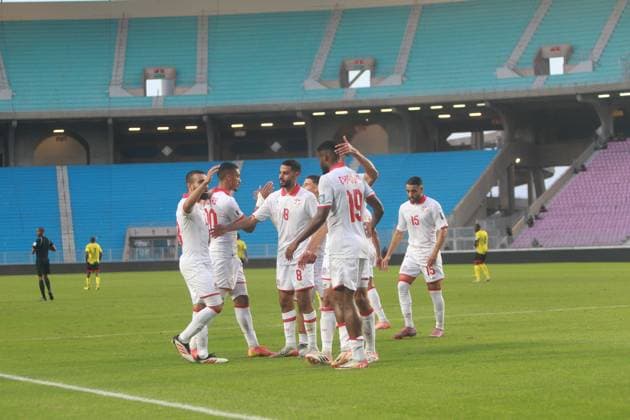 Tunisian players celebrating the victory during the World Cup Qualifier match between Tunisia and Sao Tome and Principe at the Rades Stadium in Tunis. Tunisia won 6-0. Photo: Chokri Mahjoub. 2026 World Cup Qualifiers: Tunisia vs. Sao Tome and Principe