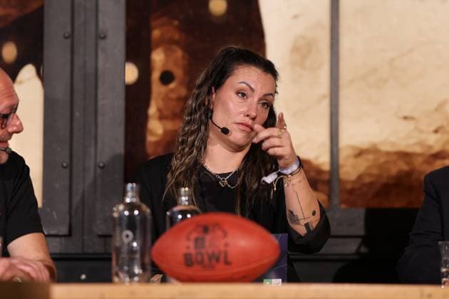 GFL Livetalk Week 23 Steffanie Schutta (GFL-Livetalk Host) GFL-Bowl, Potsdam Royals vs. Dresden Monarchs, American Football, German Football League, Week 23, 2025, 11.10.2025, Dresden Rudolf-Harbig-Stadion BW Germany Copyright: xFootxBowl SebastianxJustx