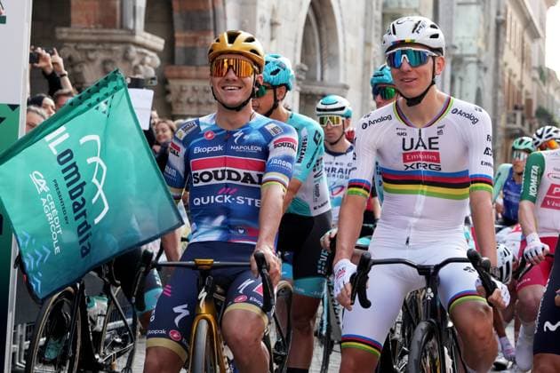 POGACAR Tadej and EVENEPOEL Remco during the 119th edition of the Il Lombardia, Tour of Lombardy cycling race, a 241 km one day race from Como to Bergamo on October 11, 2025, Italy.  Copyright: xGianxMattiaxD Alberto LaPressex
