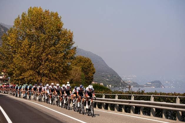 The pack rides cycles during the 119th edition of the Il Lombardia, Tour of Lombardy cycling race, a 241 km one day race from Como to Bergamo on October 11, 2025, Italy.  Copyright: xMarcoxAlpozzi LaPressex