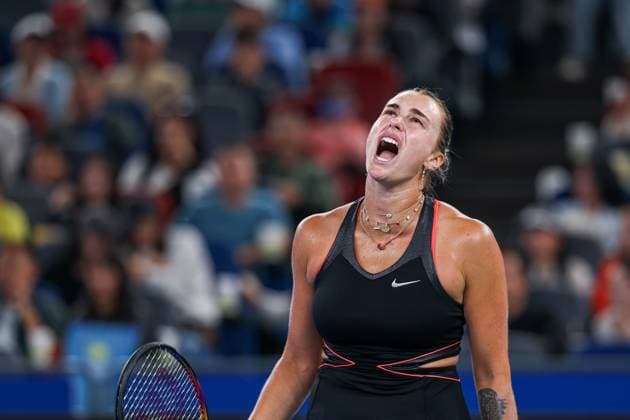 WUHAN, CHINA - OCTOBER 11: Aryna Sabalenka of Belarus reacts in the Women s Singles Semifinal match against Jessica Pegula of the United States on day 8 of 2025 Wuhan Open at Optics Valley International Tennis Center on October 11, 2025 in Wuhan, Hubei Province of China.  Copyright: xVCGx 111596588182