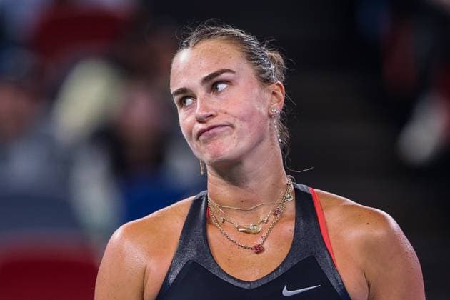 WUHAN, CHINA - OCTOBER 11: Aryna Sabalenka of Belarus reacts in the Women s Singles Semifinal match against Jessica Pegula of the United States on day 8 of 2025 Wuhan Open at Optics Valley International Tennis Center on October 11, 2025 in Wuhan, Hubei Province of China.  Copyright: xVCGx 111596588545