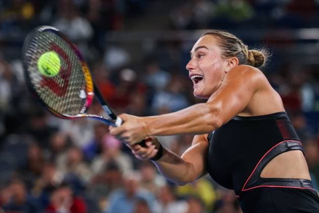 WUHAN, CHINA - OCTOBER 11: Aryna Sabalenka of Belarus returns a shot in the Women s Singles Semifinal match against Jessica Pegula of the United States on day 8 of 2025 Wuhan Open at Optics Valley International Tennis Center on October 11, 2025 in Wuhan, Hubei Province of China.  Copyright: xVCGx 111596587802