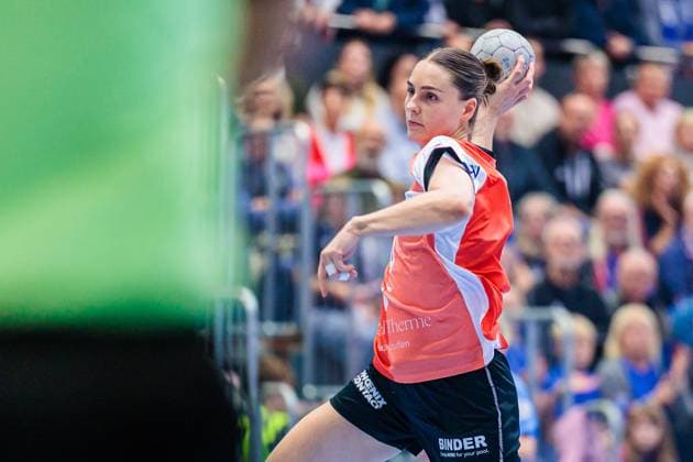 Andrea Jacobsen (HSG Blomberg-Lippe, 04) im Torwurf GER, HSG Blomberg-Lippe vs. Union Neckarsulm, Handball, 1. Bundesliga Frauen, 5. Spieltag, Spielzeit 2025 2026, 11.10.2025 GER, HSG Blomberg-Lippe vs. Sport-Union Neckarsulm, Handball, 1. Bundesliga Frauen, 5. Spieltag, Spielzeit 2025 2026, 11.10.2025 Blomberg Copyright: xEibner-Pressefoto JanxRollingerx EP_JSK