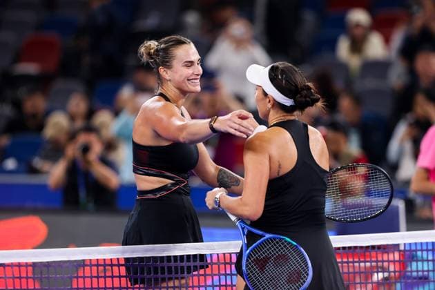 WUHAN, CHINA - OCTOBER 11: Jessica Pegula of the United States hugs Aryna Sabalenka of Belarus in the Women s Singles Semifinal match on day 8 of 2025 Wuhan Open at Optics Valley International Tennis Center on October 11, 2025 in Wuhan, Hubei Province of China.  Copyright: xVCGx 111596588793