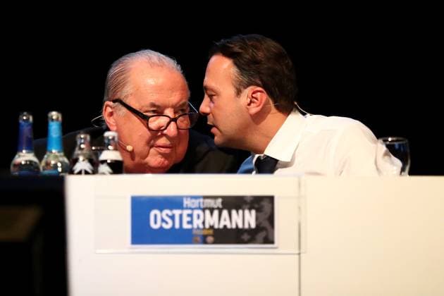 11.10.2025, xmohx, Fussball 3.Liga, 1.FC Saarbruecken - Mitgliederversammlung 2025 v.l. Präsident Hartmut Ostermann (1.FC Saarbruecken) und Vize Präsident Salvo Pitinio (1.FC Saarbruecken) (DFL DFB REGULATIONS PROHIBIT ANY USE OF PHOTOGRAPHS as IMAGE SEQUENCES and or QUASI-VIDEO) Saarbruecken