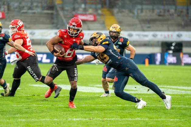 Xeavier Bullock (Potsdam Royals, 08) runs the ball itself after the snap Potsdam Royals vs Dresden Monarchs, American Football, German Football League , Finals, 2025, 11.10.2025, Dresden Rudolf-Harbig-Stadion Germany Copyright: xFootxBowl jk.grphyx xJulien-Marix