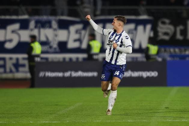 11.10.2025, Fussball, Herren, Regionalliga Nord, 14. Spieltag, VfB Oldenburg - BSV Kickers Emden Torjubel Jubel zum 1:1 durch Ermal Pepshi (34 VfB Oldenburg)