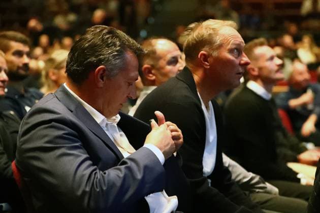 11.10.2025, xmohx, Fussball 3.Liga, 1.FC Saarbruecken - Mitgliederversammlung 2025 v.l. Trainer Alois Schwartz (1.FC Saarbruecken) Sportdirektor Jürgen Luginger (1.FC Saarbruecken) (DFL DFB REGULATIONS PROHIBIT ANY USE OF PHOTOGRAPHS as IMAGE SEQUENCES and or QUASI-VIDEO) Saarbruecken