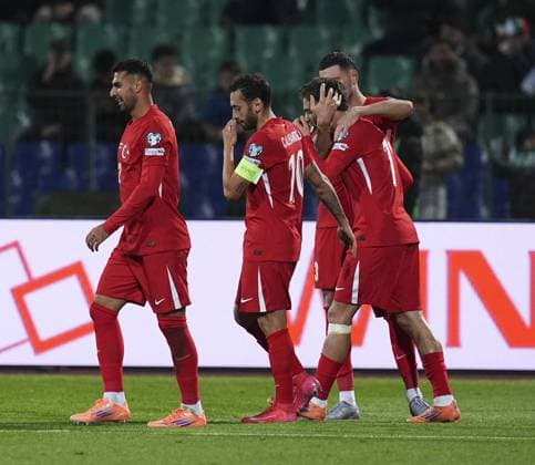 Bulgaria v Turkiye - 2026 FIFA World Cup, WM, Weltmeisterschaft, Fussball European Qualifiers SOFIA, BULGARIA - OCTOBER 11: Players of Turkiye celebrate after scoring a goal during the 2026 FIFA World Cup European Qualifier Group E match between Bulgaria and Turkiye at Vasil Levski National Stadium in Sofia, Bulgaria on October 11, 2025. Mehmet Emin Menguarslan Anadolu Sofia Bulgaria. Editorial use only. Please get in touch for any other usage.  Copyright: x2025xAnadoluxMehmetxEminxMenguarslanx