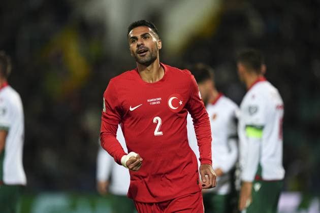 Bulgaria v Turkiye - 2026 FIFA World Cup, WM, Weltmeisterschaft, Fussball European Qualifiers SOFIA, BULGARIA - OCTOBER 11: Zeki Celik (2) of Turkiye celebrates after scoring a goal during the 2026 FIFA World Cup European Qualifier Group E match between Bulgaria and Turkiye at Vasil Levski National Stadium in Sofia, Bulgaria on October 11, 2025. Mehmet Emin Menguarslan Anadolu Sofia Bulgaria. Editorial use only. Please get in touch for any other usage.  Copyright: x2025xAnadoluxMehmetxEminxMenguarslanx