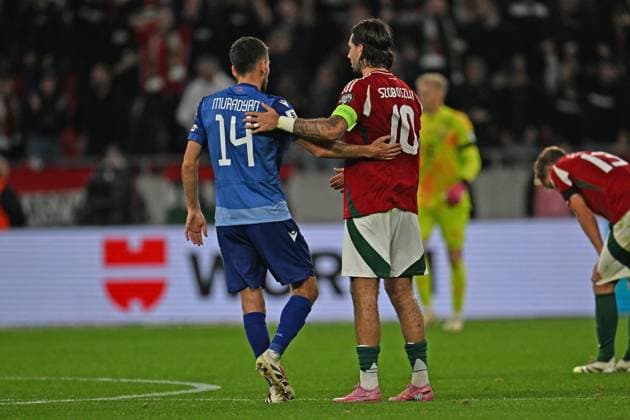 CALCIO - FIFA Mondiali - Qualifiers - Hungary vs Armenia final greetings Karen Muradyan (Armenia) with Dominik Szoboszlai (Hungary) during the UEFA European 2026 - Qualifying round - Matchday 7 between Hungary vs. Armenia on 11 October 2025 at the Puskas Arena, Budapest, Hungary Budapest Hungary  Copyright: xIPAxSport ABACAx
