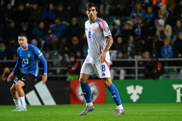 CALCIO - FIFA Mondiali - Qualifiers - Estonia vs Italy Sandro Tonali (Italia) in action during Qualifiers - Estonia vs Italy, FIFA World Cup, WM, Weltmeisterschaft, Fussball match in Tallin, Estonia, October 11 2025 Tallin Estonia  Copyright: xIPAxSport ABACAx