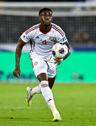 UNITED ARAB EMIRATES v OMAN-2026 FIFA World Cup, WM, Weltmeisterschaft, Fussball ASIAN QUALIFIER PLAYOFFS Kouame Kouadio of United Arab Emirates in action during the FIFA World Cup 2026 AFC Asian qualifiers playoffs group A match between United Arab Emirates and Oman at Jassim Bin Hamad Stadium in Doha, Qatar, on October 11, 2025. DOHA Qatar Copyright: xNOUSHADx