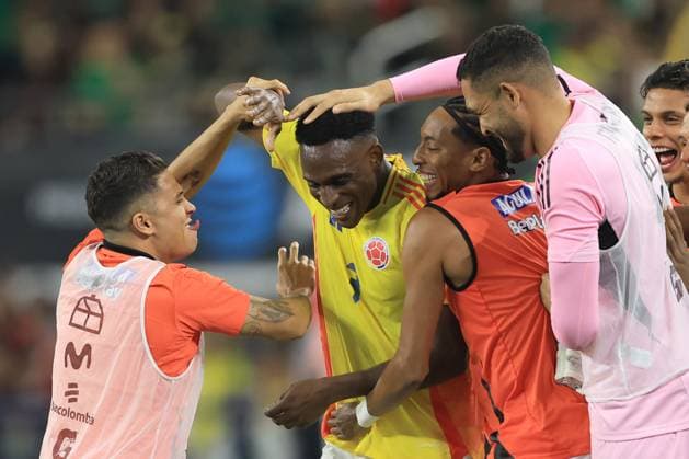 Colombia players celebrate a goal during a 2026 World Cup warm-up match between Mexico and Colombia at AT&T Stadium in Arlington, United States, 11 October 2025. International Friendly, Länderspiel, Nationalmannschaft Mexico - Colombia !ACHTUNG: NUR REDAKTIONELLE NUTZUNG!  Copyright: xCarlosxRamírezx AMDEP6153 20251012-55018199327_1