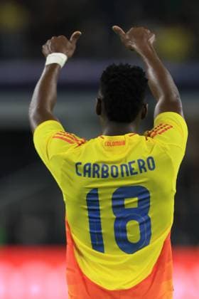 Johan Carbonero of Colombia celebrates a goal during a 2026 World Cup warm-up match between Mexico and Colombia at AT&T Stadium in Arlington, United States, 11 October 2025. International Friendly, Länderspiel, Nationalmannschaft Mexico - Colombia !ACHTUNG: NUR REDAKTIONELLE NUTZUNG!  Copyright: xCarlosxRamírezx AMDEP6185 20251012-55018199331_1